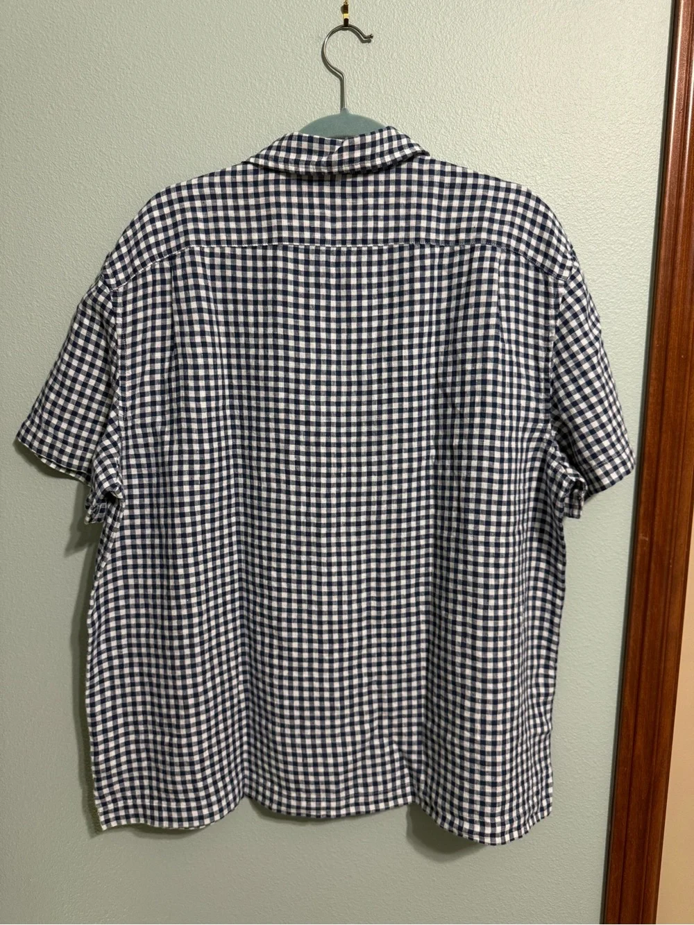 J. Crew Navy and White Gingham Short-Sleeve Button-Down Shirt Size L